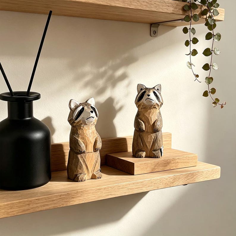 Figurine raton laveur en bois peint sculpté à la main, décoration intérieure