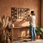 Art mural ginkgo en bois 3 pièces, panneaux muraux triptyque, décoration bohème, grand art mural bois
