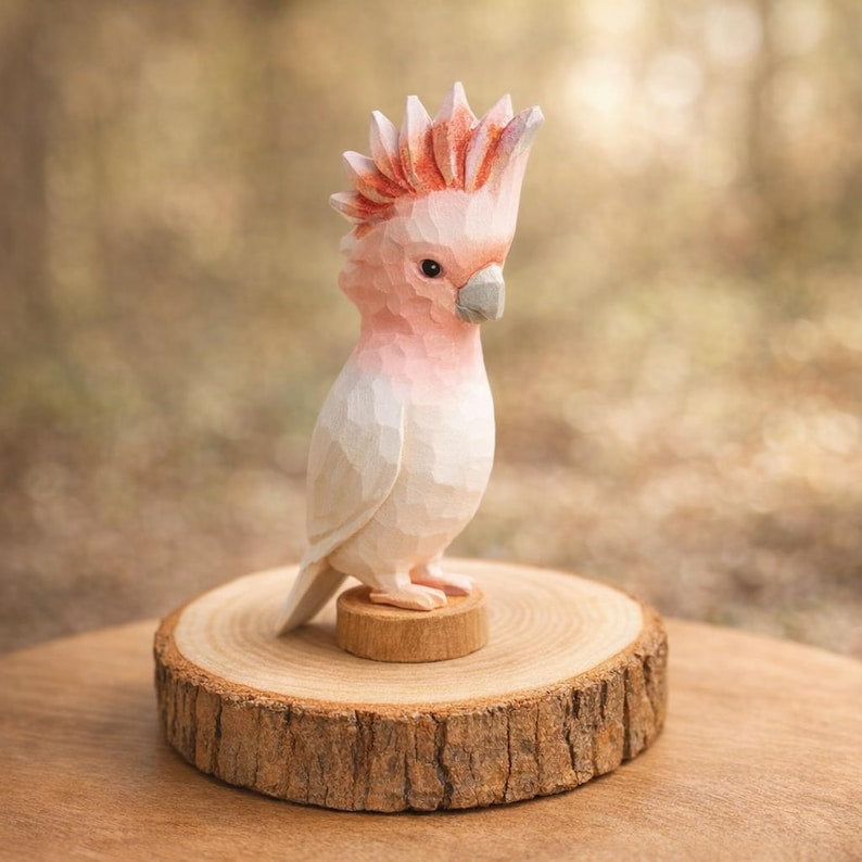 Figurine en bois de cacatoès | Décoration scandinave minimaliste | Sculpture faite main