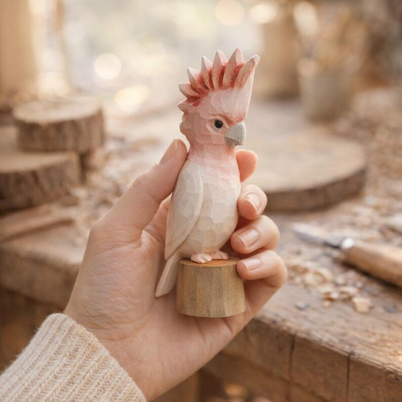 Figurine en bois de cacatoès | Décoration scandinave minimaliste | Sculpture faite main