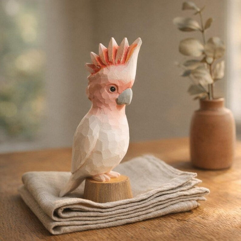 Figurine en bois de cacatoès | Décoration scandinave minimaliste | Sculpture faite main