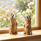 Figurine raton laveur en bois peint sculpté à la main, décoration intérieure