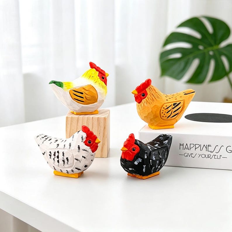 Figurine de poule en bois rustique, décoration d'étagère fermière, 5x6 cm