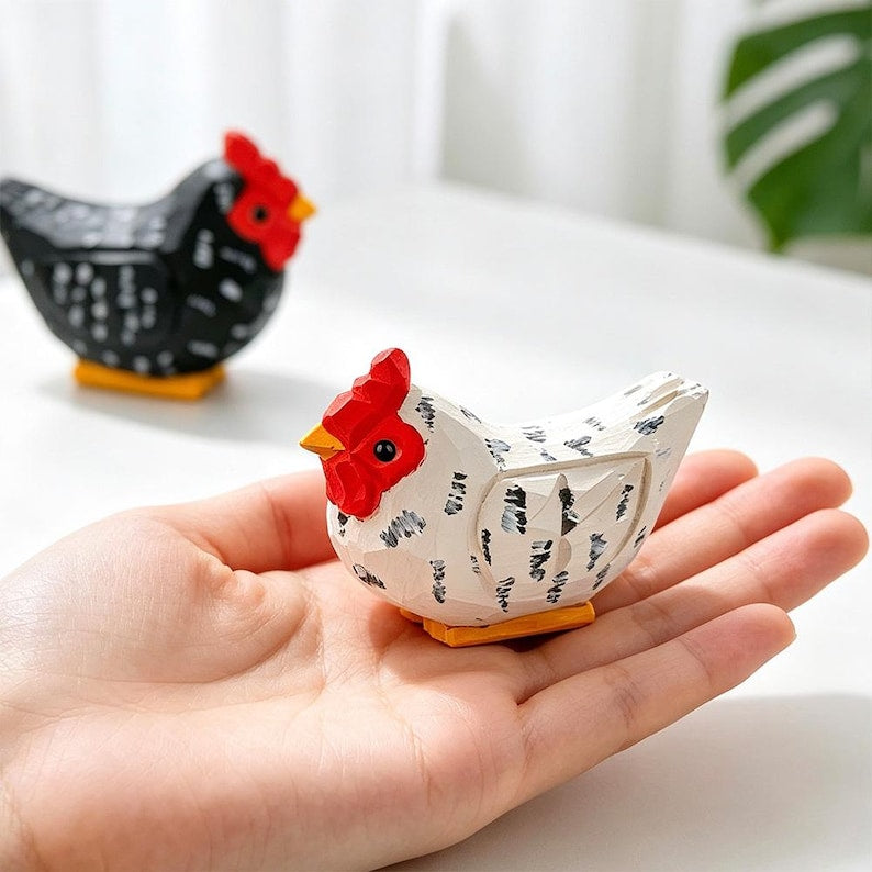 Figurine de poule en bois rustique, décoration d'étagère fermière, 5x6 cm