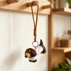 Teckel en bois sculpté à la main, breloque suspendue chien saucisse à pois, pendentif rétroviseur voiture, figurine bureau