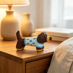 Teckel en bois sculpté à la main, breloque suspendue chien saucisse à pois, pendentif rétroviseur voiture, figurine bureau