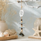 Carillon éolien en bois méditerranéen avec étoile de mer et coquillages, décoration murale côtière, laiton antique, peint à la main