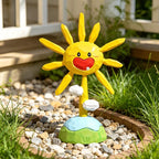 Sculpture Soleil Souriant en Bois Peinte à la Main, Décoration de Bureau pour Chambre
