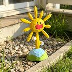 Sculpture Soleil Souriant en Bois Peinte à la Main, Décoration de Bureau pour Chambre