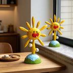 Sculpture Soleil Souriant en Bois Peinte à la Main, Décoration de Bureau pour Chambre