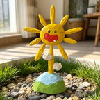 Sculpture Soleil Souriant en Bois Peinte à la Main, Décoration de Bureau pour Chambre