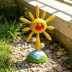 Sculpture Soleil Souriant en Bois Peinte à la Main, Décoration de Bureau pour Chambre