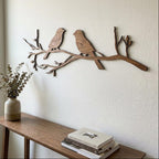 Oiseaux en bois sur branche, décoration murale rustique, art mural scandinave