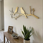 Oiseaux en bois sur branche, décoration murale rustique, art mural scandinave