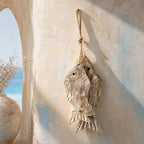 Guirlande de poissons en bois vieilli rustique méditerranéen, décoration murale nautique côtier
