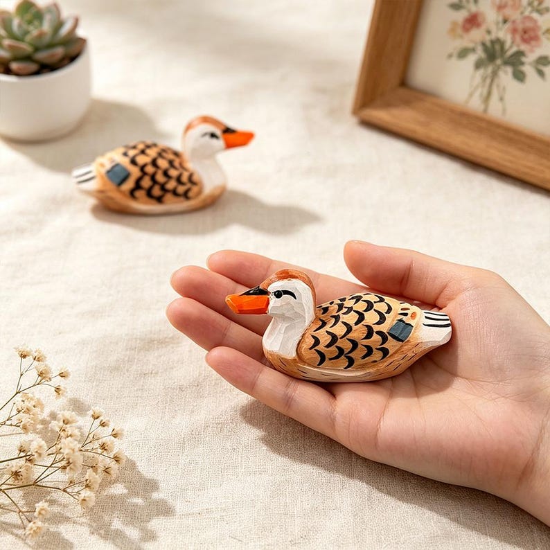 Canard en bois massif, décoration d'étagère, style minimaliste