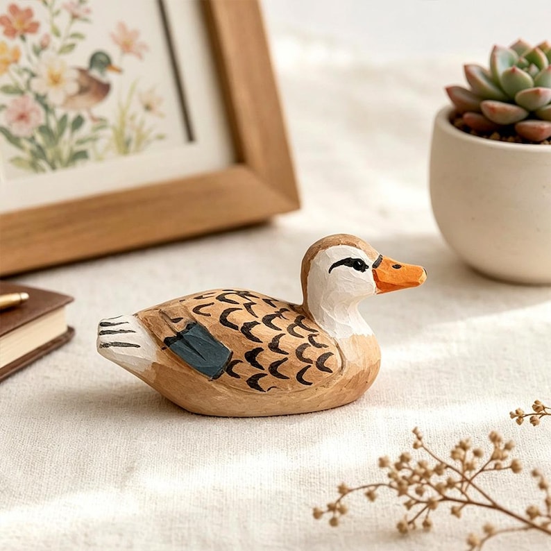 Canard en bois massif, décoration d'étagère, style minimaliste