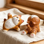 Figurine de chat yoga en bois massif sculptée à la main, décoration de bureau chaton tigré, cadeau pour amateur de yoga