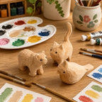 Figurines d'animaux en bois à peindre - Chien, Ours, Oiseau