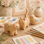 Figurines d'animaux en bois à peindre - Chien, Ours, Oiseau