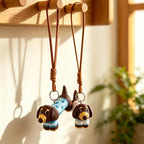 Teckel en bois sculpté à la main, breloque suspendue chien saucisse à pois, pendentif rétroviseur voiture, figurine bureau