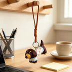 Teckel en bois sculpté à la main, breloque suspendue chien saucisse à pois, pendentif rétroviseur voiture, figurine bureau