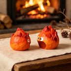 Figurine d'esprit du feu en bois sculptée à la main, ornement de bureau flammes 4 cm
