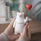 Figurine ours en bois avec ballon | Décoration animalière bois naturel | Ornement fait main | Ours brun ou blanc 10 cm