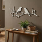 Oiseaux en bois sur branche, décoration murale rustique, art mural scandinave