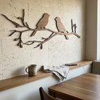 Oiseaux en bois sur branche, décoration murale rustique, art mural scandinave