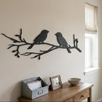 Oiseaux en bois sur branche, décoration murale rustique, art mural scandinave