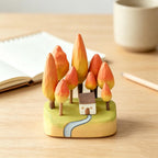 Figurine forêt d'automne bois sculpté à la main, ornement bureau paysage miniature