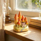 Figurine forêt d'automne bois sculpté à la main, ornement bureau paysage miniature