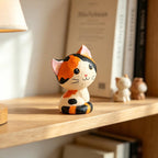 Chat en bois sculpté à la main couple chaton ornement de bureau calicot jaune-blanc