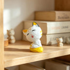 Chat en bois sculpté à la main couple chaton ornement de bureau calicot jaune-blanc