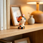 Chat en bois sculpté à la main couple chaton ornement de bureau calicot jaune-blanc