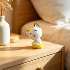 Chat en bois sculpté à la main couple chaton ornement de bureau calicot jaune-blanc