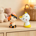 Chat en bois sculpté à la main couple chaton ornement de bureau calicot jaune-blanc