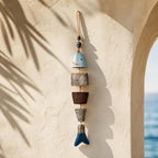 Guirlande de poissons en bois vieilli rustique méditerranéen, décoration murale nautique côtier