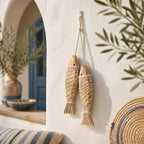 Guirlande de poissons en bois vieilli rustique méditerranéen, décoration murale nautique côtier