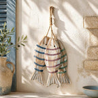 Guirlande de poissons en bois vieilli rustique méditerranéen, décoration murale nautique côtier