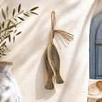 Guirlande de poissons en bois vieilli rustique méditerranéen, décoration murale nautique côtier