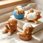 Figurine de chat yoga en bois massif sculptée à la main, décoration de bureau chaton tigré, cadeau pour amateur de yoga