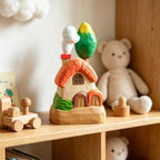 Figurine de maison de fée en bois sculptée à la main, mini maison de campagne dans les arbres, décoration de bureau