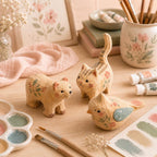 Figurines d'animaux en bois à peindre - Chien, Ours, Oiseau