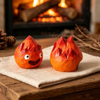 Figurine d'esprit du feu en bois sculptée à la main, ornement de bureau flammes 4 cm