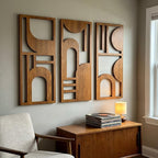 Triptyque d'art mural Bauhaus géométrique en bois - Décoration murale moderne