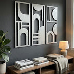Triptyque d'art mural Bauhaus géométrique en bois - Décoration murale moderne