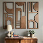 Triptyque d'art mural Bauhaus géométrique en bois - Décoration murale moderne