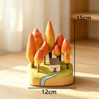 Figurine forêt d'automne bois sculpté à la main, ornement bureau paysage miniature